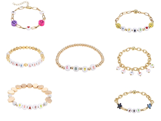 pulsera moldeada de la letra del 18.5cm, silicón Smiley Bead Bracelet