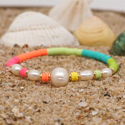 Pulsera de agua dulce de la perla del estilo de Bohemia, polímero multicolor Clay Bracelets del arco iris