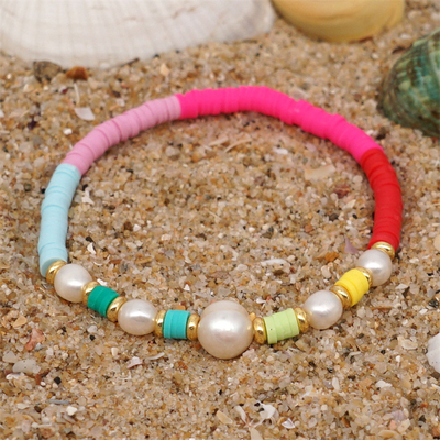 Pulsera de agua dulce de la perla del estilo de Bohemia, polímero multicolor Clay Bracelets del arco iris