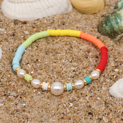 Pulsera de agua dulce de la perla del estilo de Bohemia, polímero multicolor Clay Bracelets del arco iris