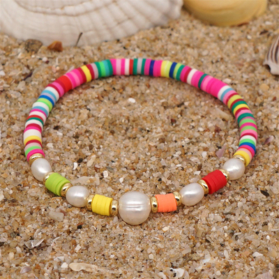 Pulsera de agua dulce de la perla del estilo de Bohemia, polímero multicolor Clay Bracelets del arco iris