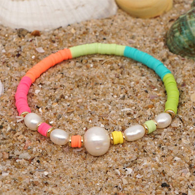 Pulsera de agua dulce de la perla del estilo de Bohemia, polímero multicolor Clay Bracelets del arco iris