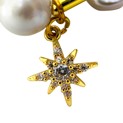 El oro real plateó la pulsera de agua dulce de la perla, 7,25 pulgadas de la estrella del norte de pulsera de la gota