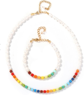la pulsera de agua dulce de la perla de 5-6m m, arco iris coloreó la pulsera de la gota del esmalte