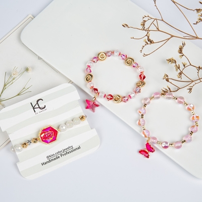 Mariposa rosada de la estrella de las pulseras hechas a mano de las gotas de Druzy de la resina para la muchacha