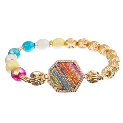 Pulsera de cuero hecha a mano de la joyería 15g del kc, pulsera de la gota del arco iris de 8m m