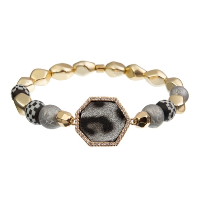 Pulsera de cobre amarillo elástica 20g Grey Leopard With Gold de la gota de la artesanía