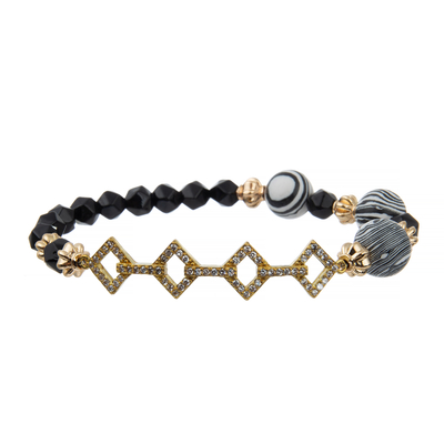 El oro real de las pulseras hechas a mano de las gotas del conector de Zicron del estilo de Polyclay de la cebra plateó