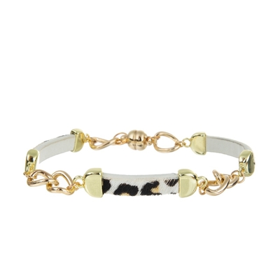 Pulseras hechas a mano de Leathre del crin del leopardo con la cadena del oro y el corchete magnético