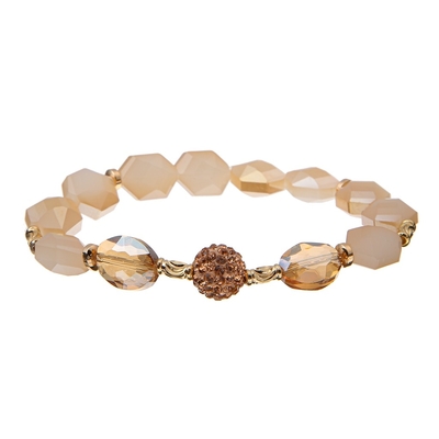 Champagne Hexagon Crystal Beads Bracelets ligero con Champagne Shambhala Ball