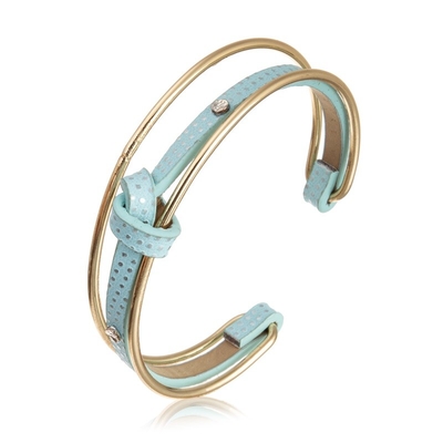 La polca multi asequible Dot Blue Leather Bracelet Gold de la pila abofetea de medida adaptable