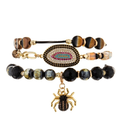Pulsera elástica de la capa del día de fiesta multi de Halloween fijada con encanto de la araña y del Zircon