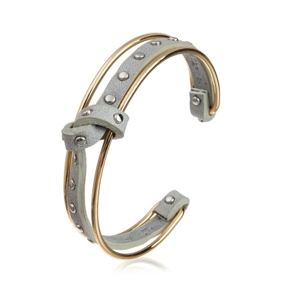 Brazalete trenzado bohemio del puño de Dot Hand Knot Leather Bracelet del metal para señora Girl