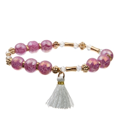 Pulsera del cuero del vintage del poder del rosa de la muchacha con la borla blanca hecha a mano