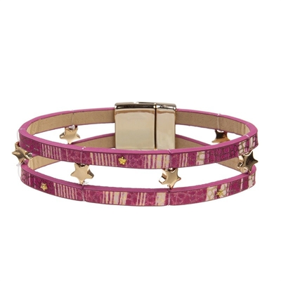 Pulsera del cuero del vintage del poder del rosa de la muchacha con la borla blanca hecha a mano