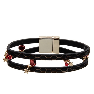 Color negro adaptable de cuero auténtico de la pulsera de múltiples capas del arte de la mano