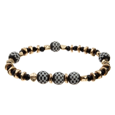 Pulsera de cuero hecha a mano del estilo punky fresco con la bola de cadena del modelo del tablero de damas del oro