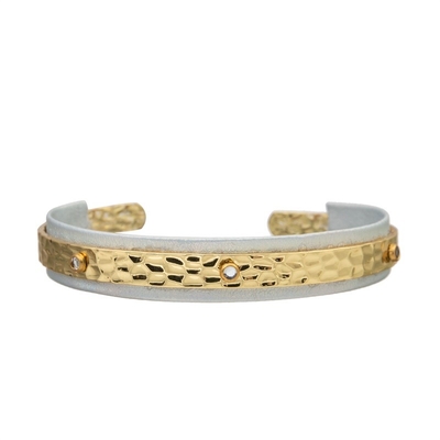 Joyería inspirada abierta del brazalete de Grey Leather Bracelet Hammer Metal de las mujeres