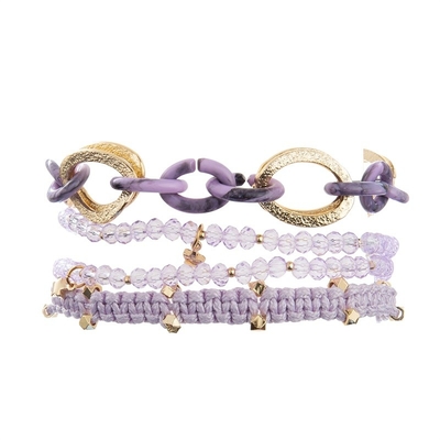 La armadura hecha a mano apilable de la lavanda gotea el sistema de la pulsera para el día de tarjetas del día de San Valentín