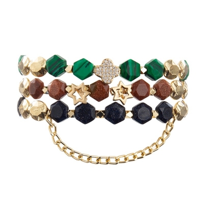 La malaquita elástica gotea la pulsera del encanto de la hoja del Zircon con la cadena del oro