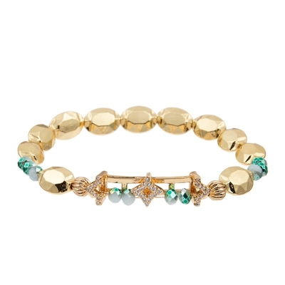 La estrella del oro del Zircon encanta las pulseras elásticos hechas a mano con las gotas planas de la forma para la muchacha