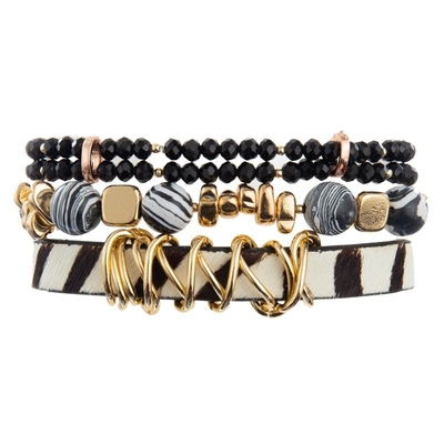 Color blanco del estampado de zebra del cuero de las gotas del negro hecho a mano de la pulsera para la señora