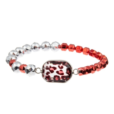 Gotas de plata de cristal de Crystal Charm Bracelet With Red del estampado leopardo