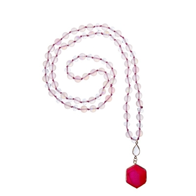 El vidrio místico redondo pendiente de la sirena de Druzy del rosa goteó el collar 8m m para la muchacha de las mujeres