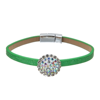 Pulsera hecha a mano de cuero del verde del partido fijada con la bola minimalista de la roca del Zircon