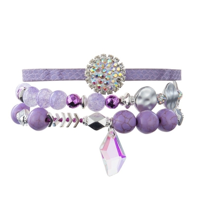 Color púrpura de múltiples capas de la pulsera de cuero hecha a mano de las mujeres con el corchete del imán