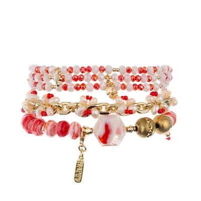 La piedra de imitación gotea la armadura Crystal Beads Bracelets Boho Style rojo de la cadena