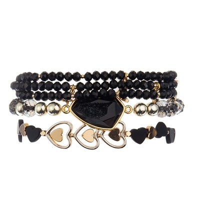 Señora fresca Round Beads Bracelet fijó Facted negro tamaño pequeño con el encanto de Druzy