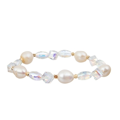 El espacio del oro de la perla del agua dulce goteó la pulsera elástica apilada para la señora