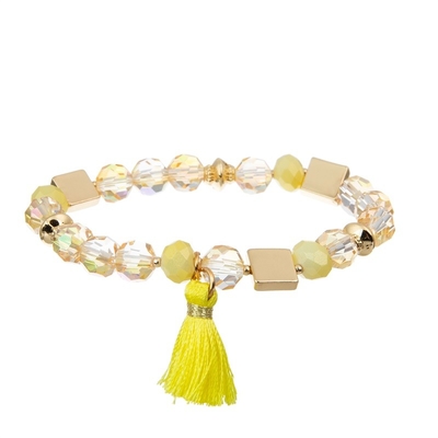 Paquete apilable elástico tejido Boho amarillo de la pulsera de la borla por adolescencias