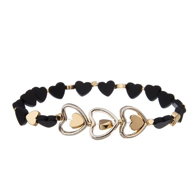 Señora fresca Round Beads Bracelet fijó Facted negro tamaño pequeño con el encanto de Druzy