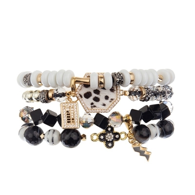 Pulsera del encanto del Zircon del cuero del estampado de zebra de Sexangle fijada con el colgante especial del ábaco
