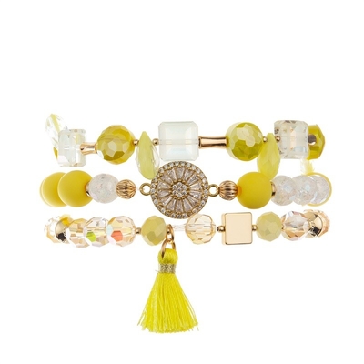 Paquete apilable elástico tejido Boho amarillo de la pulsera de la borla por adolescencias