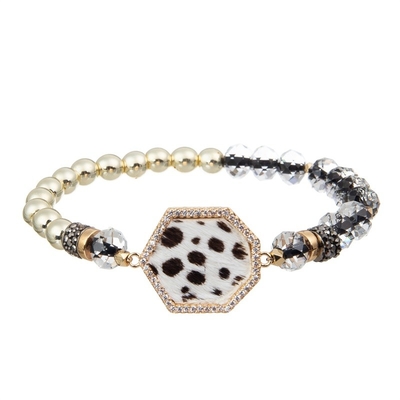 Pulsera del encanto del Zircon del cuero del estampado de zebra de Sexangle fijada con el colgante especial del ábaco