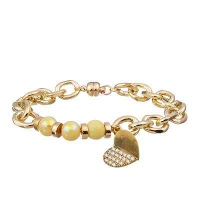 La media mitad de cadena amarilla brillante gotea la pulsera con el colgante del corazón del amor del Zircon del oro 14k