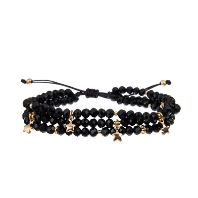 Señora fresca Round Beads Bracelet fijó Facted negro tamaño pequeño con el encanto de Druzy