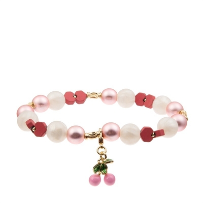 Crystal Handmade Beads Bracelet Faceted de cristal con Cherry Charm rosado