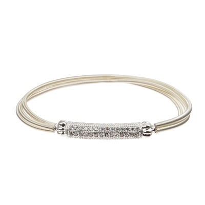 Color plata hecho a mano de la chispa de la pulsera de señora Zircon Metal Bar con la primavera