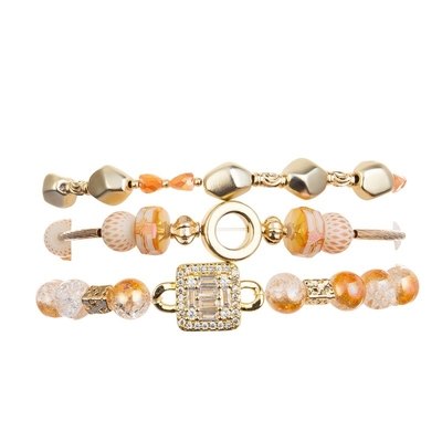 Pulsera hecha a mano de señora Orange Glass Beads con el metal Bean Beads At Fall del oro