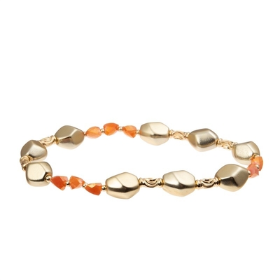 Pulsera hecha a mano de señora Orange Glass Beads con el metal Bean Beads At Fall del oro