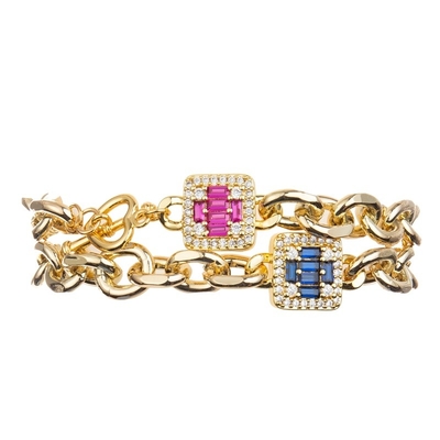 Pulsera brillante azul profunda del vínculo de Diamond Cross Charm Gold Chain para la señora de la moda