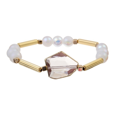 Pulsera ajustable de S de Crystal Charm Women claro ' con la barra de metal del borde del oro