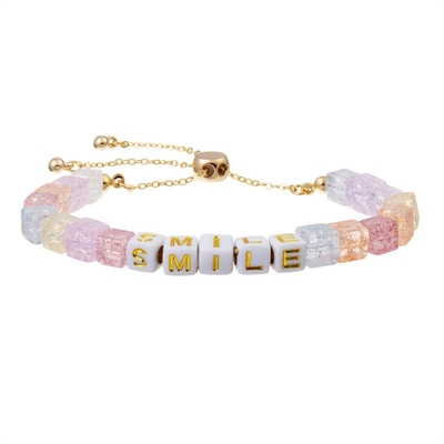 Modifique la letra cuadrada del oro para requisitos particulares gotea la pulsera ajustable con Crystal Beads agrietado