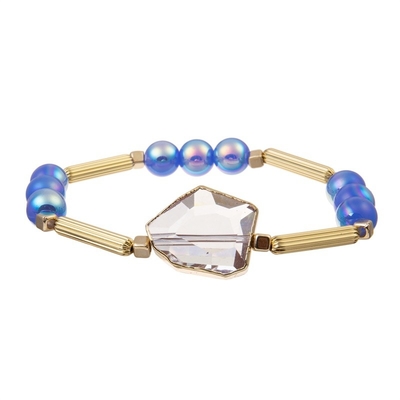 Pulsera ajustable de S de Crystal Charm Women claro ' con la barra de metal del borde del oro