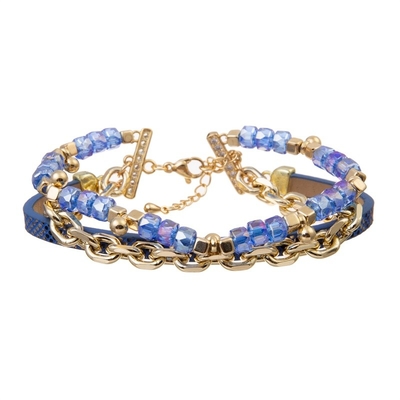 Crystal Handmade Beads Bracelets Set azul brillante los 6.5in ajustables