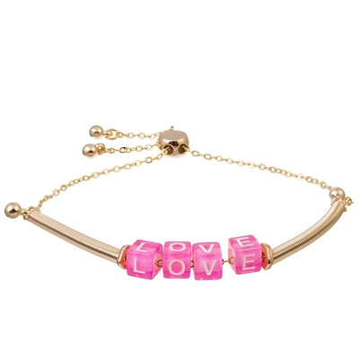 La letra de amor rosada de las pulseras de cadena del oro de Boho gotea hipoalérgico ajustable